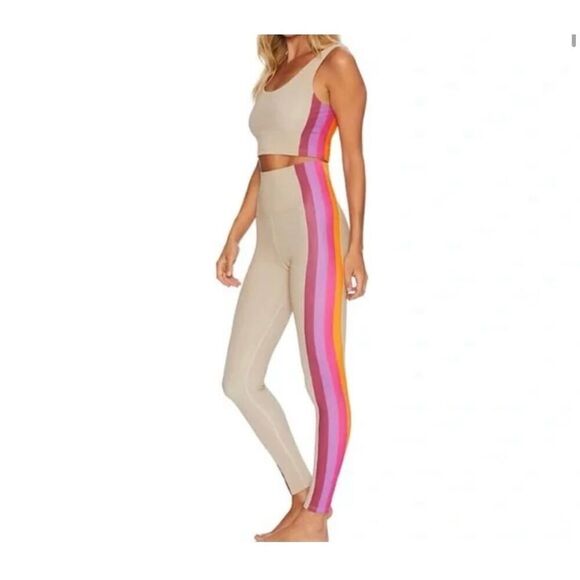 Pink Lily Multi Stripe Athletic Pants & Sports Bra Set Size Large NEW - Picture 1 of 10